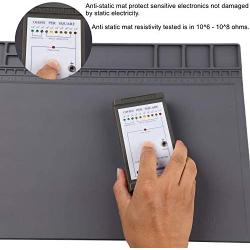 Anti Static Soldering Mat ESD Safe for Electronics, HPFIX ESD Mat Heat Resistant with ESD Wristband and Grounding Wire for Computer, iPhone iPad iMac,Laptop 15.9” x 12” Grey