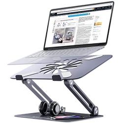 Skrebba Laptop Stand, EPN Laptop Riser with Heat-Vent to Elevate Laptop, Adjustable Height Laptop Holder Desk Stand with Slide-Proof Silicone and Protective Hooks, for MacBook Pro/Air (Space Grey)