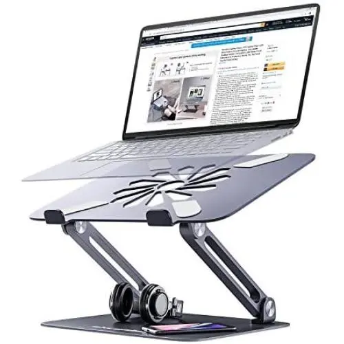 Skrebba Laptop Stand, EPN Laptop Riser with Heat-Vent to Elevate Laptop, Adjustable Height Laptop Holder Desk Stand with Slide-Proof Silicone and Protective Hooks, for MacBook Pro/Air (Space Grey)