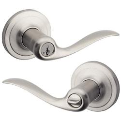 Tustin Keyed Entry Lever with Microban Antimicrobial Protection featuring SmartKey Security in Satin Nickel