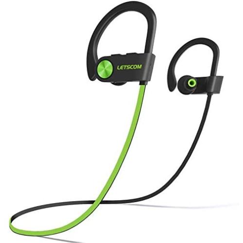 LETSCOM Bluetooth Headphones V5.0 IPX7 Waterproof, Wireless Sport Earphones, HiFi Bass Stereo Sweatproof Earbuds W/Mic, Noise Cancelling Headset for Workout, Running, Gym, 8 Hours Play time