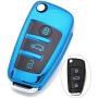 Royalfox(TM) Luxury Chrome Soft TPU Remote Key Fob case Cover for Audi Folding flip Key, Audi A1 A3 A4 A5 A6 Q3 Q5 Q7 TT S3 R8 (Blue with Black)