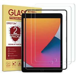 [2 Pack] OMOTON Tempered Glass Screen Protector Compatible with iPad 8th Generation (10.2 Inch), Apple Pencil Compatible/Bubble Free/9H Hardness