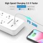 USB C Power Strip Surge Protector, POWERADD 30W USB C Power Delivery, 2 USB A & 6 AC Outlets, 5ft Braided Extension Cord, Flat Plug for MacBook Pro, iPad Pro, iPhone and Galaxy