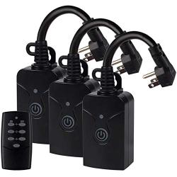 HBN Outdoor Indoor Wireless Remote Control 3-Prong Outlet Weatherproof Heavy Duty 15 A Compact 1 Remote 3 Outlets with Remote 6-inch Cord 100ft Range ETL Listed (Battery Included)