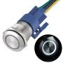 APIELE 19mm Momentary Push Button Switch On Off Stainless Steel with 12V LED Angel Eye Head for 19mm 3/4 Mounting Hole with Wire Socket Plug Self-Reset (White)