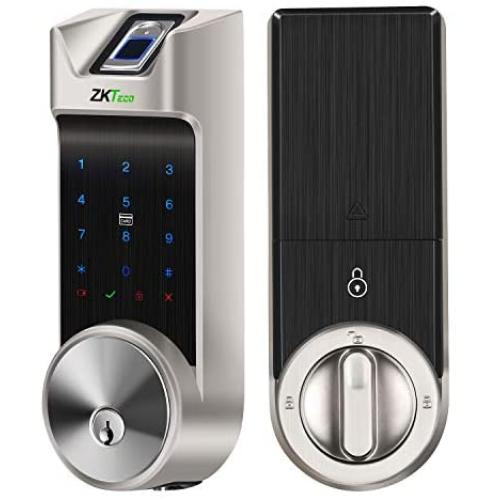 Security Smart Lock, ZKTeco Fingerprint Door Lock, Bluetooth Electronic Deadbolt with Keypad, 5-in-1 Keyless Entry Door Lock, Biometric Lock with Card, AL40B(3M Tapes, No Drilling)-Silver