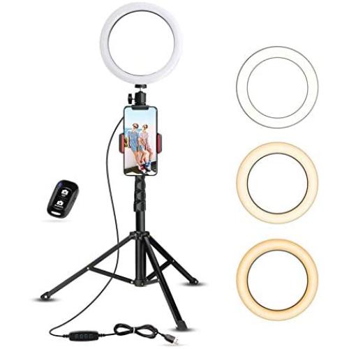 Selfie Ring Light with Tripod Stand & Cell Phone Holder for Live Stream/Makeup, UBeesize Mini Led Camera Ringlight for YouTube Video/Photography
