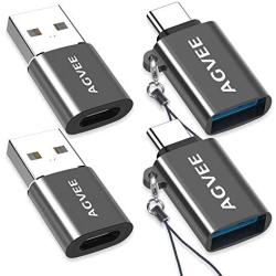 AGVEE [2 Pack] Zinc USB-C Male to USB-A 3.0 Female OTG Adapter & [2 Pack] USBC Female to USB-A 2.0 Male Converter, for MacBook Pro, iPad Pro 2020 Air 4, Galaxy S20 S10 Note 20 10, Pixel 2 3 4, Gray