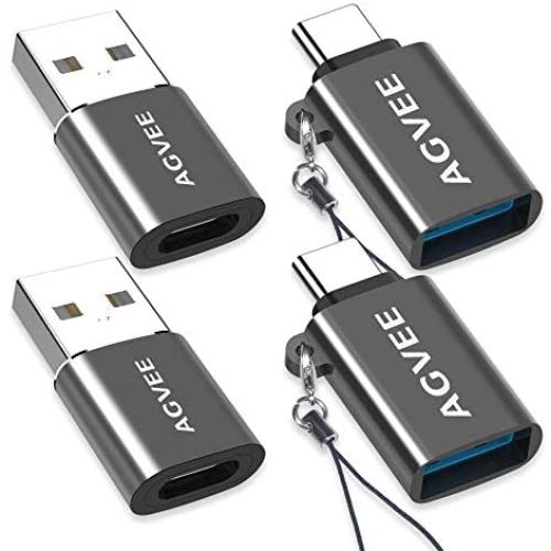 AGVEE [2 Pack] Zinc USB-C Male to USB-A 3.0 Female OTG Adapter & [2 Pack] USBC Female to USB-A 2.0 Male Converter, for MacBook Pro, iPad Pro 2020 Air 4, Galaxy S20 S10 Note 20 10, Pixel 2 3 4, Gray