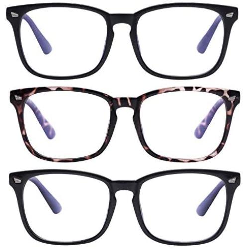 AIMADE Unisex Blue Light Blocking Glasses Blue Filter Computer Glasses (Anti Eye Eyestrain) Gaming Glasses for Women Man (3pc-Leopard-Matte Black-Bright Black)