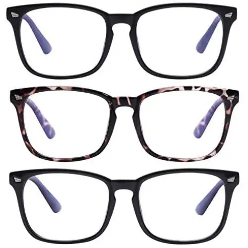 AIMADE Unisex Blue Light Blocking Glasses Blue Filter Computer Glasses (Anti Eye Eyestrain) Gaming Glasses for Women Man (3pc-Leopard-Matte Black-Bright Black)