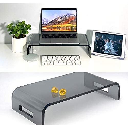 Adorox 12mm Thickness Heavy Duty 17 Monitor Stand Riser Computer Stand PC Desk Stand for Keyboard Storage & Multi-Media Laptop Printer TV Screen (Smoke Gray, 17)