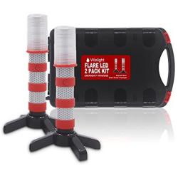 WISLIGHT LED Emergency Roadside Flares Safety Strobe Light - Road Warning Beacon Flare, Magnetic Base, Detachable Stand, Storage Case (1 Case Pack, Battery not Included)