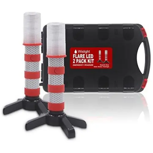 WISLIGHT LED Emergency Roadside Flares Safety Strobe Light - Road Warning Beacon Flare, Magnetic Base, Detachable Stand, Storage Case (1 Case Pack, Battery not Included) WISLIGHT LED Emergency Roadside Flares Safety Strobe Light - Road Warning Beacon Flare, Magnetic Base, Detachable Stand, Storage Case (1 Case Pack, Battery not Included)
