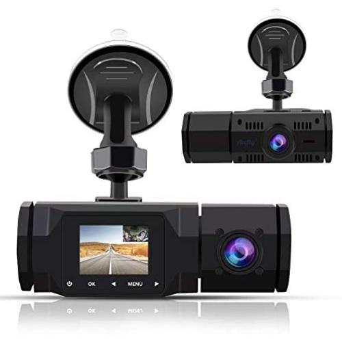 Dual Dash Cam,1080P Front and 720P Inside Cabin Car Dash Camera 1.5 LCD Display Dashboard Cam with 4 IR LEDs, Motion Detection,Parking Mode,Loop Recording,Accfly Compatible with Car Cam Uber Taxi