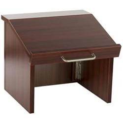 12.6''H Tabletop Portable Podium, Folding, Angled Surface with Lip, Storage Area (Mahogany)