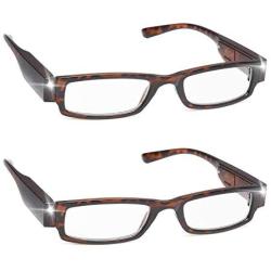 SKYWAY 2pcs Blue Light Blocking Readers with LED Lighted Reading Glasses, Unisex Clear Vision Compact Full Frame Eyewear Glasses for Nighttime Reading (+100)