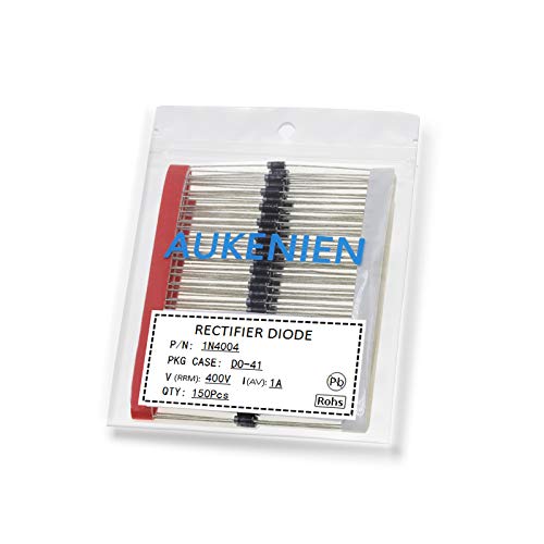 AUKENIEN 150Pcs 1N4004 Rectifier Diode 1A 400V DO-41 Axial 4004 1 Amp 400 Volt IN4004 Electronic Silicon Diodes