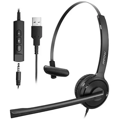 Mpow Single-Sided USB Headset with Microphone, Over-The-Head Computer Headphone for PC, 270 Degree Boom Mic for Right/Left Ear, Comfort-fit Call Center Headsets with in-Cord Volume Control