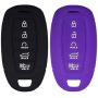 Lcyam Key Fob Cover Silicone Case Remote Holder Compatible with 2019 2020 2021 Hyundai Palisade Keyless Push Start 5 Button (Black Purple)