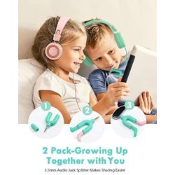 Kids Headphones with Microphone 2 Pack, Mpow CH8 Wired On Ear Headphones for Kids with 91dB Volume Limit, Online Schooling Headsets with Sharing Splitter for Boys Girls Children School Travel