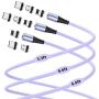 Melonboy Magnetic Charging Cable(3 Pack, 3.3ft/6.6ft/6.6ft) Soft & Tangle-Free Liquid Silicone Cable, 3 in 1 Magnetic Phone Charger Cable Compatible with Type-C, Micro USB and iProduct Devices-Purple