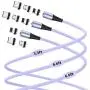 Melonboy Magnetic Charging Cable(3 Pack, 3.3ft/6.6ft/6.6ft) Soft & Tangle-Free Liquid Silicone Cable, 3 in 1 Magnetic Phone Charger Cable Compatible with Type-C, Micro USB and iProduct Devices-Purple