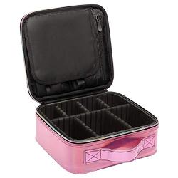 Holographic Makeup Case, BuyAgain Waterproof Cute Travel Cosmetic Case Organizer With Adjustable Dividers for Women, Pink