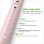 Hanasco Sonic Electric Toothbrush Rechargeable for Adults, 4 Modes with Build in 2 Mins Timer, 3 Brush Heads Included, Whitening Clean 4 Hours Charge for 30 Days Use, Soft Bristles, 38,000 VPM Pink