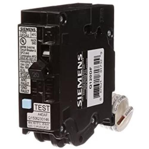Siemens Q120DF 20-Amp Afci/Gfci Dual Function Circuit Breaker, Plug on Load Center Style