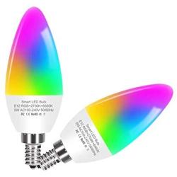 LED Candelabra Bulbs E12 Base, Color Changing and Dimmable Smart Light Bulb, Compatible with Alexa Google Home, Tunable White Chandelier Light Bulbs 320 lm 35w Equivalent, 2 Pack