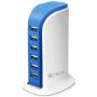 USB Tower Power Adapter 6-Port Smart IC Tech Charging Station with Quick Charge 2.1 for Phone, Tablets, and More (Blue)