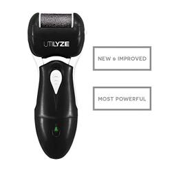 UTILYZE Most Powerful Rechargeable Electronic Foot File Wet & Dry Pedicure Tools Electric Callus Remover With Turbo-Boost Motor, 3 Rollers Included (Black)