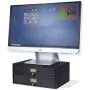 Wallniture Home Office Desk Organizer - Wooden 2 Drawer Under Monitor Stand - Printer Platform - Paper Holder Black
