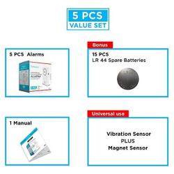 Tritace Universal Door/Window Alarm with Vibration and Magnet Sensor - Pool Door Alarm with Loud 120db Ring - Security Systems for Sliding, Glass, Main Entrance - With Extra 15 LR 44 Spare Batteries