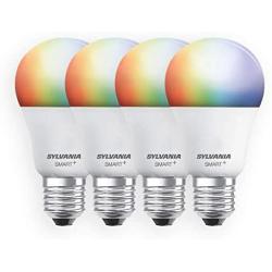 SYLVANIA Smart+ Wi-Fi Full Color Dimmable A19 LED Light Bulb, CRI 90+, 60W Equivalent, Compatible with Alexa and Google Assistant, 4 Pack