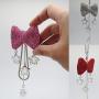 Car Mirror Pendant Charm Car Rear View Mirror Ornament with Tassel Bling Car Accessories Crystal Rhinestone Cute Car Decor Lucky Hanging Car Interior Decaration (White Bow)