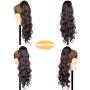 MORICA Long Wavy Ponytail Extension for Women,Curly Wavy Wrap Around Drawstring Magic Paste Ponytail,1pc Woman 26'' Long Synthetic Clip in Ponytail Hairpiece Messy Hair Extensions(Color: Black Brown)