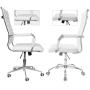 LUCKWIND Ergonomic Office Chair Ribbed Leather Swivel - Adjustable Height Tilt Arm Sleeves Lumbar Support High Back Upholstery Executive Modern Conference Computer Chrome Wheel Caster 350lb (White)