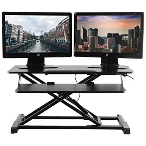 TechOrbits Standing Desk - Stand Up Desk Converter and Monitor Riser - Height Adjustable Sit Stand Tabletop Workstation