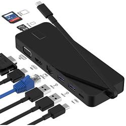 USB C Hub, iFory Type C to HDMI VGA Adapter for MacBook Pro , 8 in 1 USB-C Adapter with HDMI Port, 1080P VGA Output, SD+MicroSD Card Reader, 2-Ports USB 3.0 and USB-C Power Delivery 3.0(1 Dark Black)