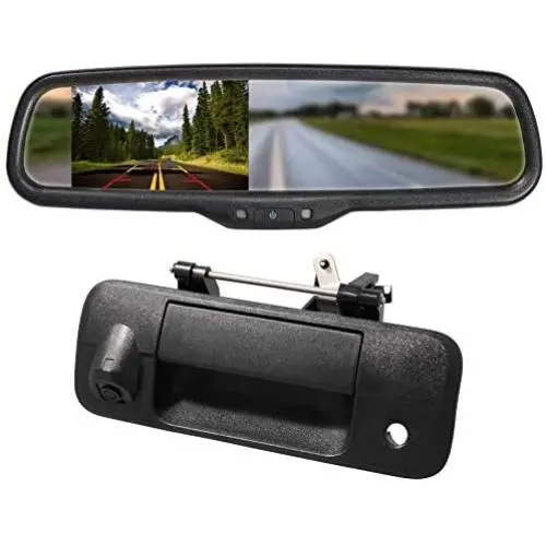 EWAY for Toyota Tundra 2007-2014 4.3'' Rear View Mirror Monitor with Tailgate Handle Backup Camera Kit Parking Waterproof CCD Reverse Reversing Night Vision Car Safety Backing Auto Cameras