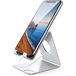 Lamicall Cell Phone Stand, Desk Phone Holder Cradle, Compatible with Phone 12 Mini 11 Pro Xs Max XR X 8 7 6 Plus SE, All Smartphones Charging Dock, Office Desktop Accessories - Silver