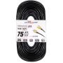 75 ft Extension Cord 12/3 SJTW with Lighted end - Black - Indoor / Outdoor Heavy Duty Extra Durability 15 AMP 125 Volts 1875 Watts by LifeSupplyUSA