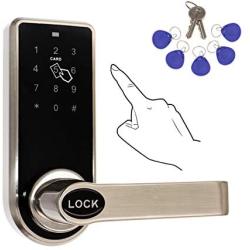 ETEKJOY Electronic Door Lock 3-in-1 Password RFID Card/Tag Hidden Keyhole Digital Touchscreen Keypad Left/Right Lever Reversible Handle Keyless Smart Auto Lock
