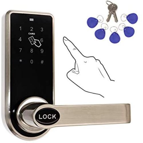 ETEKJOY Electronic Door Lock 3-in-1 Password RFID Card/Tag Hidden Keyhole Digital Touchscreen Keypad Left/Right Lever Reversible Handle Keyless Smart Auto Lock