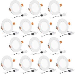 Hyperikon 4 Inch LED Recessed Lighting Slim Downlight, 9W=60W Dimmable Halo Lights with Driver Box, UL, Daylight White, 14 Pack