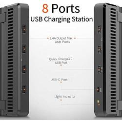 Alxum USB C Charging Station for Multiple Devices, 8 Ports Charging Dock Station with Quick Charge 3.0+USB C Ports, Transformable Wall Mount Charger, for Cell Phone, Tablet, and Other USB Devices