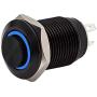 12mm 1/2'' Momentary Push Button Switch 1NO SPST Black Metal Shell LED Ring Light Waterproof Toggle Switches (Blue Light)